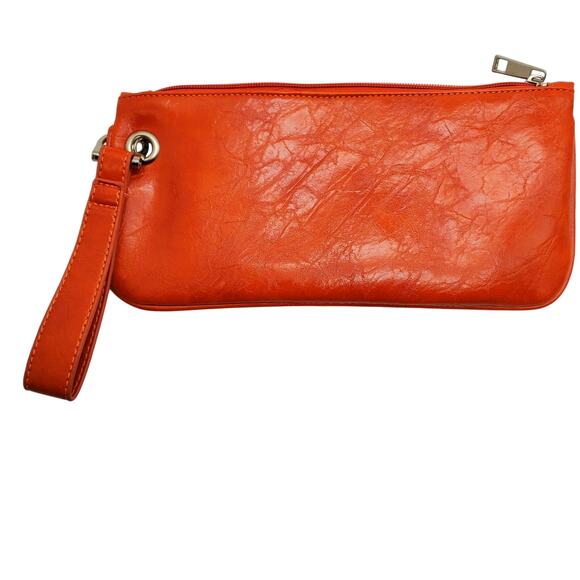 Treska Orange Clutch Bag Vegan Leather Wristlet Zipper Pockets Small Purse Case - Picture 10 of 10